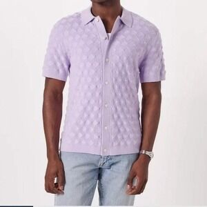 Abercrombie Fitch Stitch Button Through Sweater Polo Men M Textured Knit Preppy